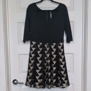 Anthropologie Plenty By Tracy Reese Black and Gold Geometric Dress Women's 10P